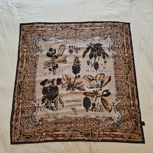 Brooks Brothers Silk Twill Scarf Black/Taupe Flowers of South' Botanical Print